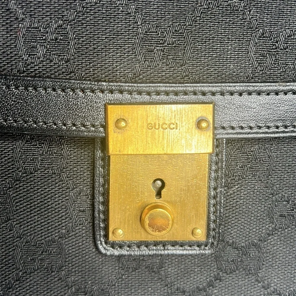 Gucci Black Logo Canvas and Leather Envelope Clutch Bag